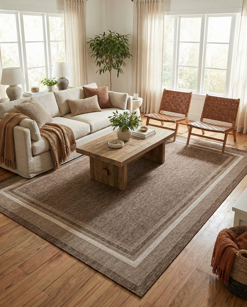 Terrace Fringe Collection Area Rug - Veranda (Brown) Rectangle Brown  lifestyle 10