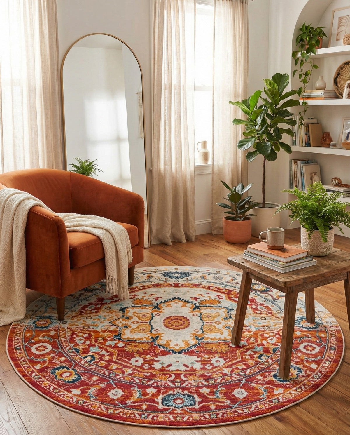 Parisian Elegance Collection Area Rug - Versailles (Rust Red) Round Rust Red  lifestyle 89