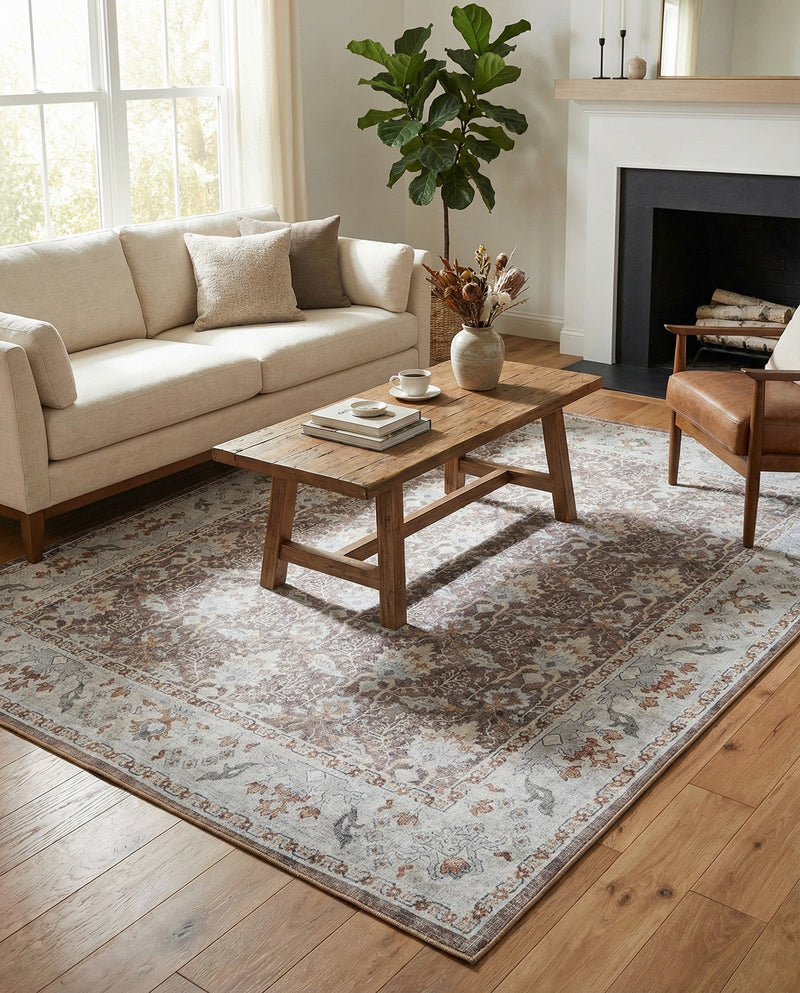 Heritage Elegance Collection Area Rug -  Forbidden Rectangle Almond Brown  lifestyle 14