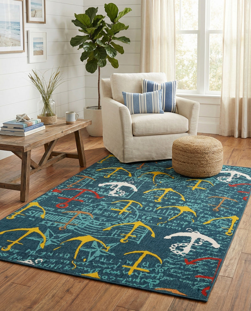 Seaside Haven Rugs Collection Area Rug -  Lighthouse Rectangle Navy Blue  lifestyle 16