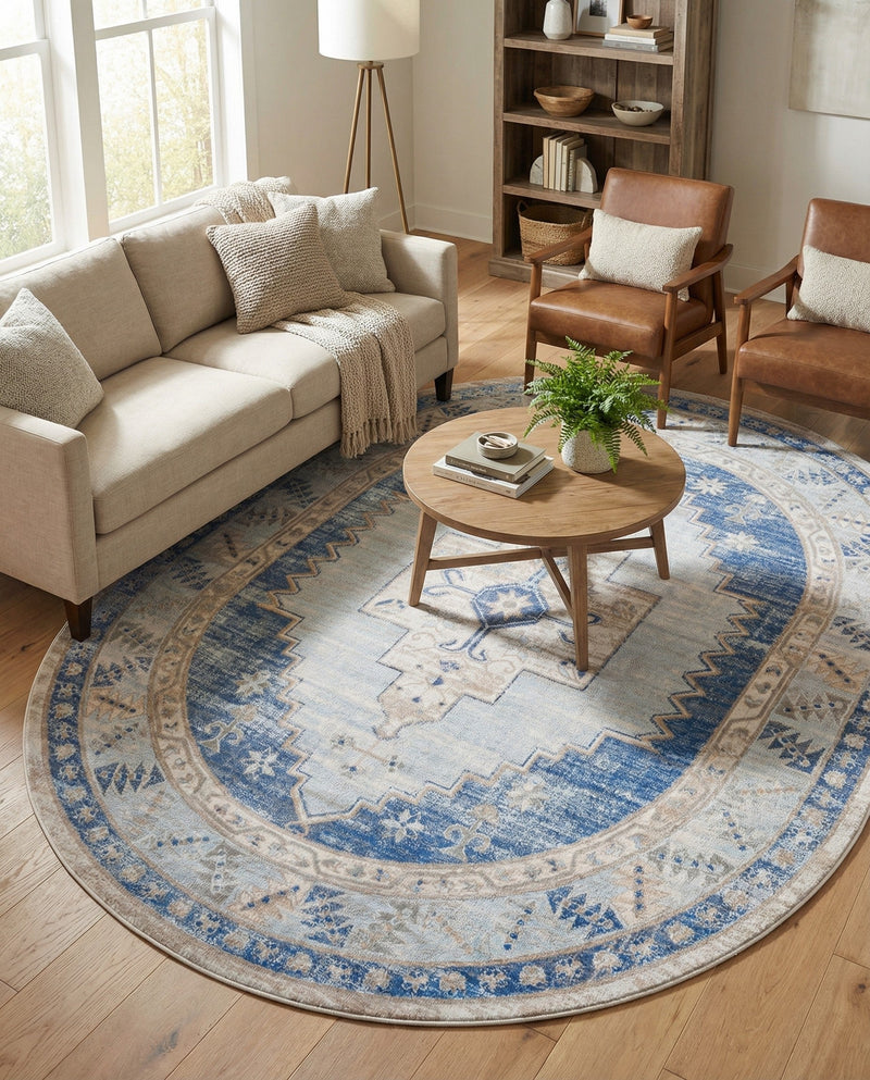 Savannah Series Collection Area Rug -  Augusta (Sky blue) Oval Sky blue  lifestyle 35