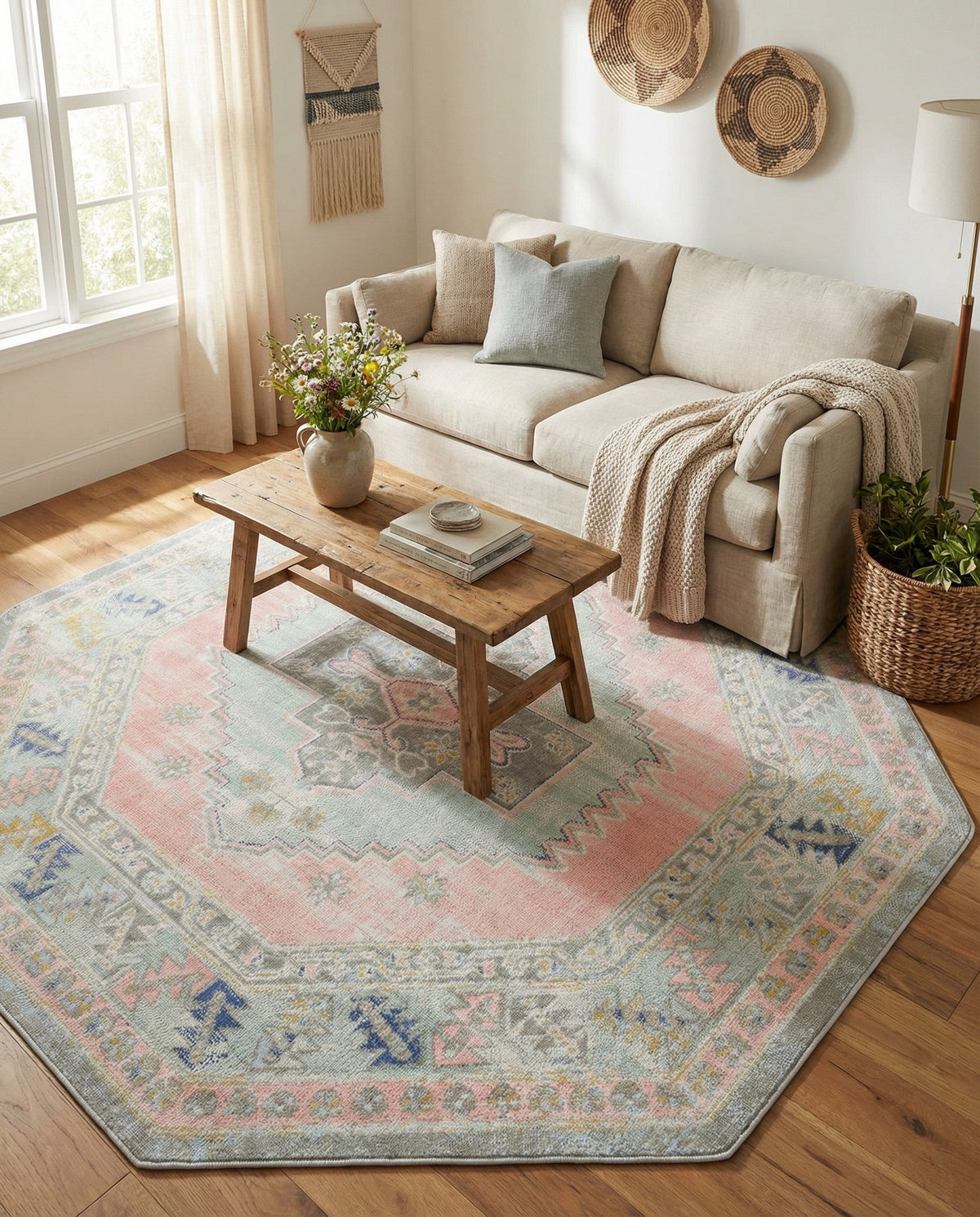 Savannah Series Collection Area Rug -  Augusta (Pink) Octagon Pink  lifestyle 91