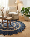 Woven Seaside Jute Collection Area Rug - Coastalhaven (Navy Blue and White) Round Navy Blue and White  lifestyle 15