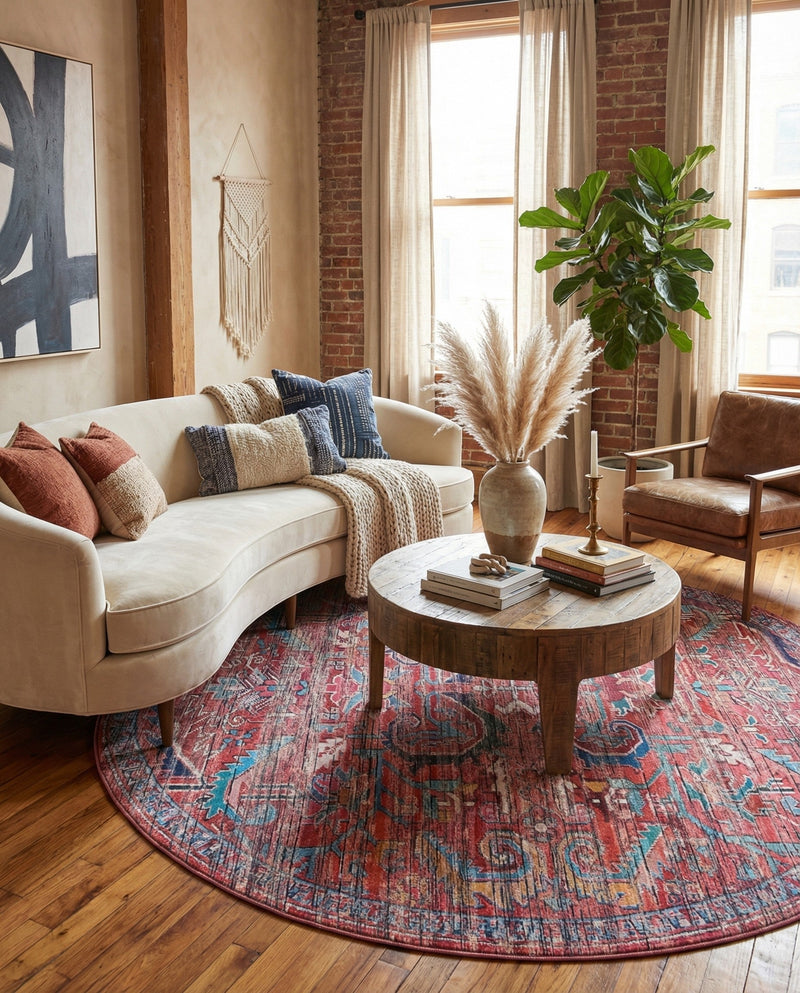 Zahara Oasis Collection Area Rug -  Tangier Round Rust Red  lifestyle 65
