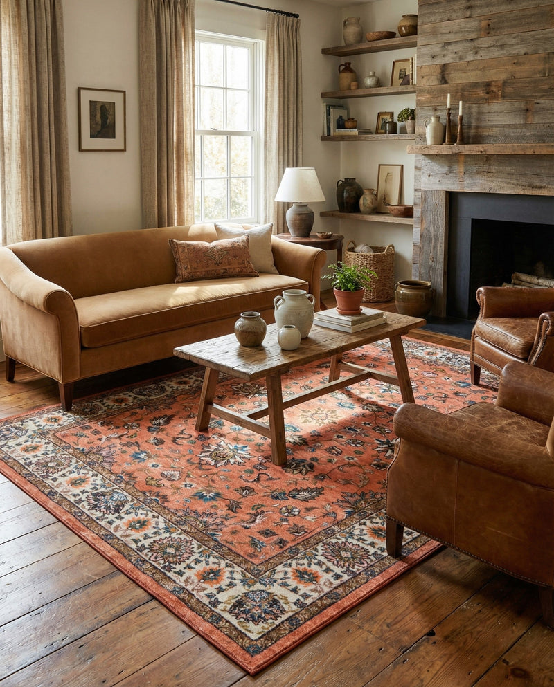 Casablanca Tapestry Collection Area Rug -  Marrakech (Salmon) Rectangle Salmon  lifestyle 18