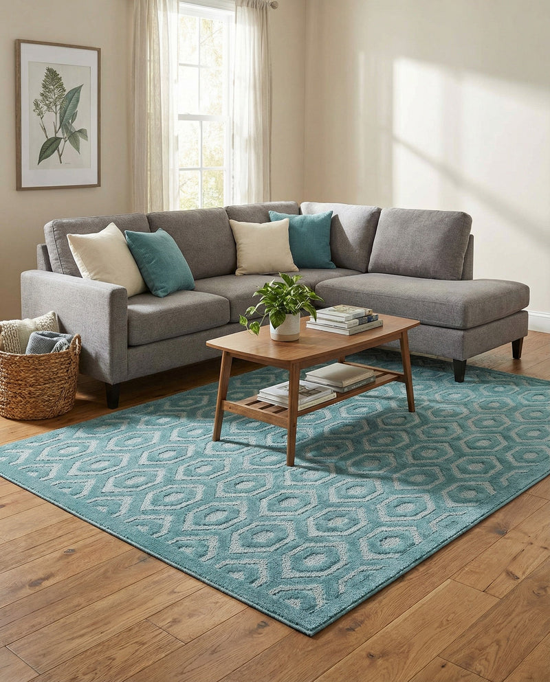 Garden Lattice Charm Collection Area Rug - Arbor (Aqua) Rectangle Aqua  lifestyle 5