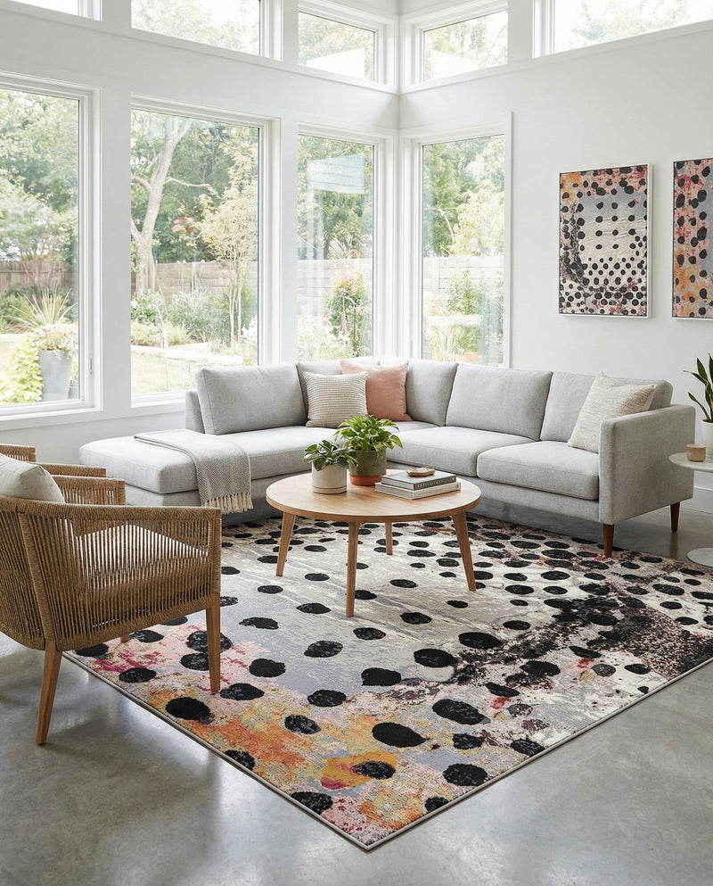 Urban Terrace Collection Area Rug -  Piazza Square White and Black  lifestyle 56