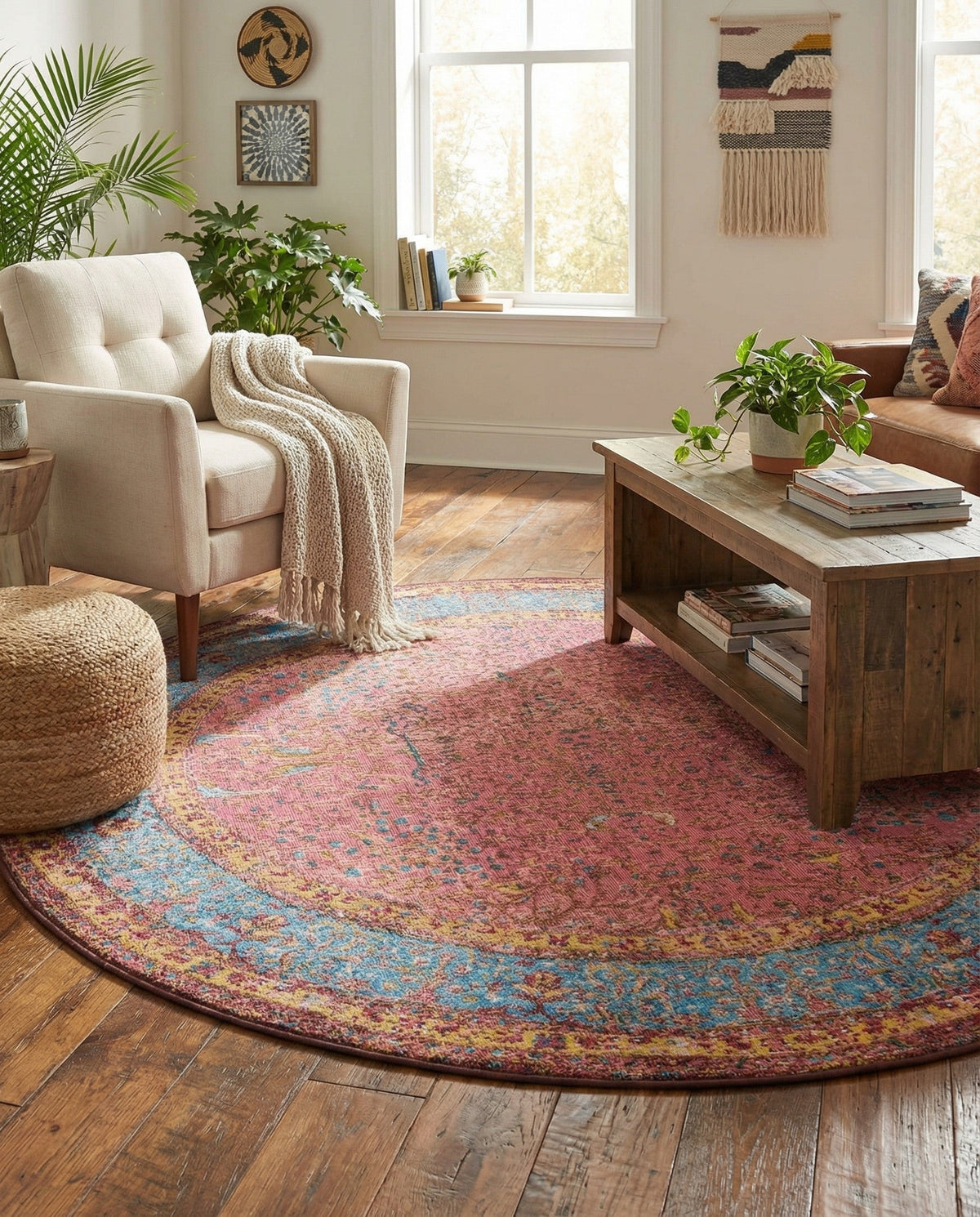 Patio Heritage Collection Area Rug -  Serenity Round Vintage Salmon Coral  lifestyle 84