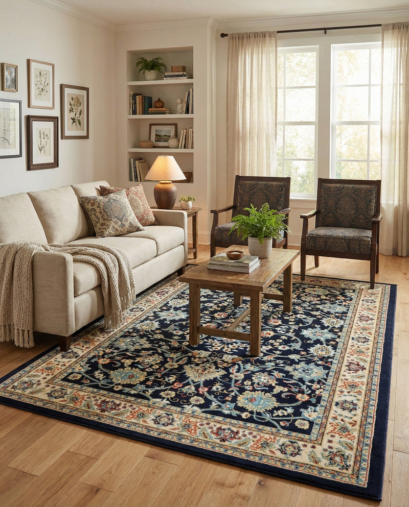 Isfahan Elegance Collection Area Rug - Naghsh-e Jahan (Navy Blue) Rectangle Navy Blue  lifestyle 12