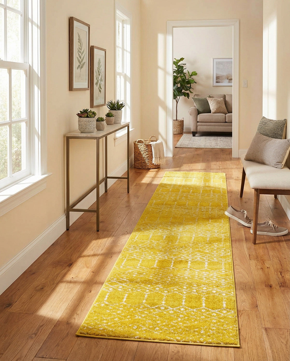Marrakesh Lattice Collection Area Rug - Casablanca (Yellow) Runner Yellow  lifestyle 86