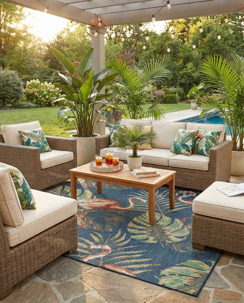 Coastal Terrace Collection Area Rug - Seabreeze Square Navy Blue  lifestyle 45