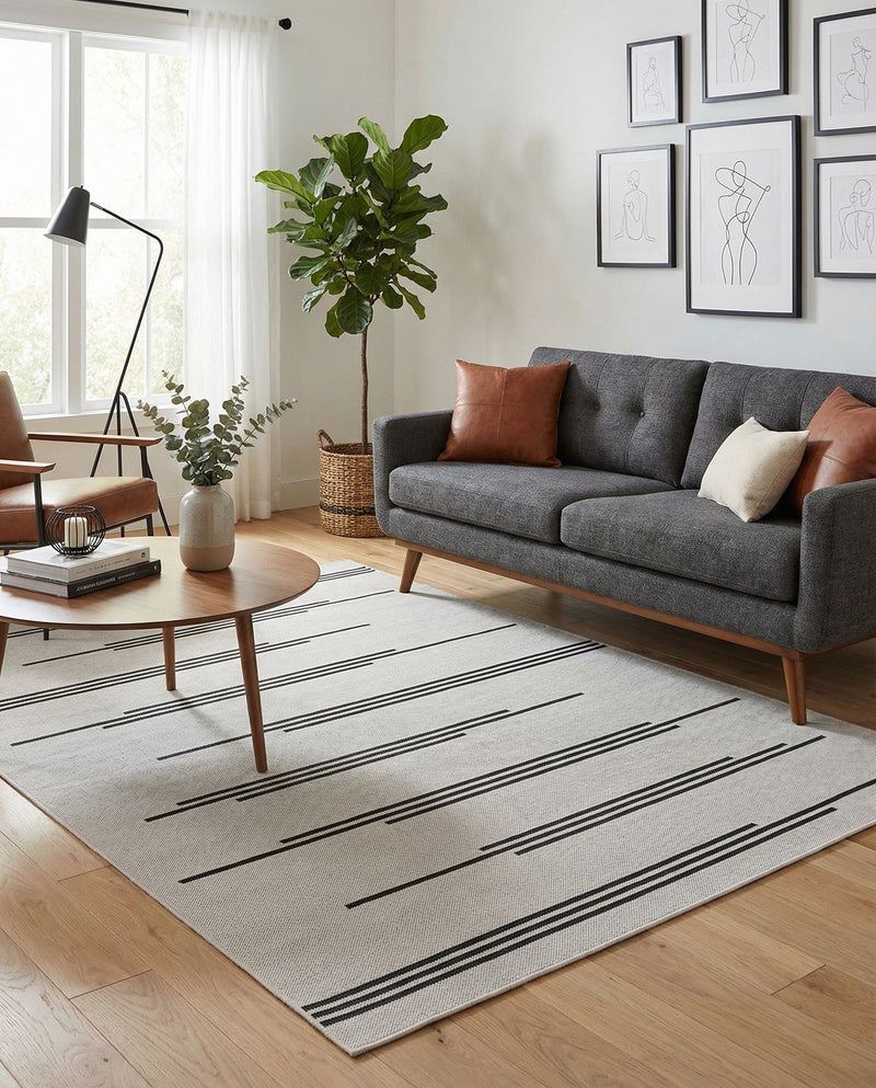Urban Terrace Collection Area Rug -  Brooklyn Rectangle White and Black  lifestyle 37
