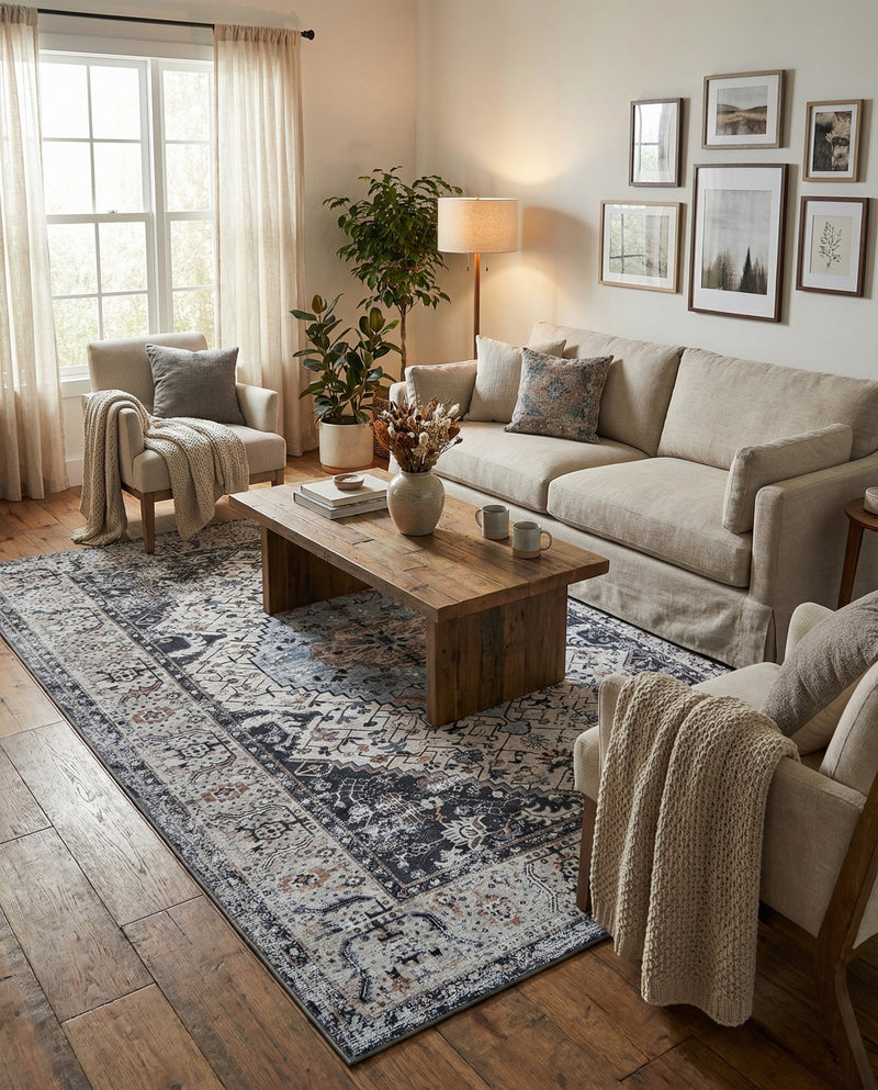 Laguna Sands Collection Area Rug -  Newport Rectangle Linen Charcoal  lifestyle 11