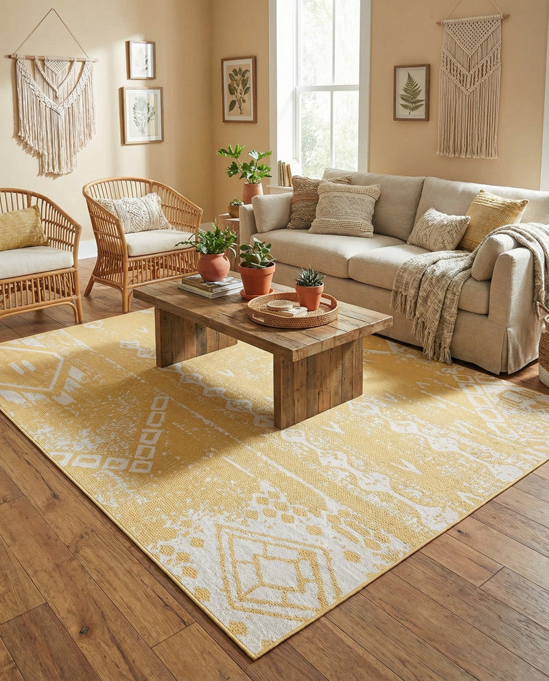 Desert Nomad Terrace Collection Area Rug - Sahara (Yellow) Rectangle Yellow  lifestyle 17
