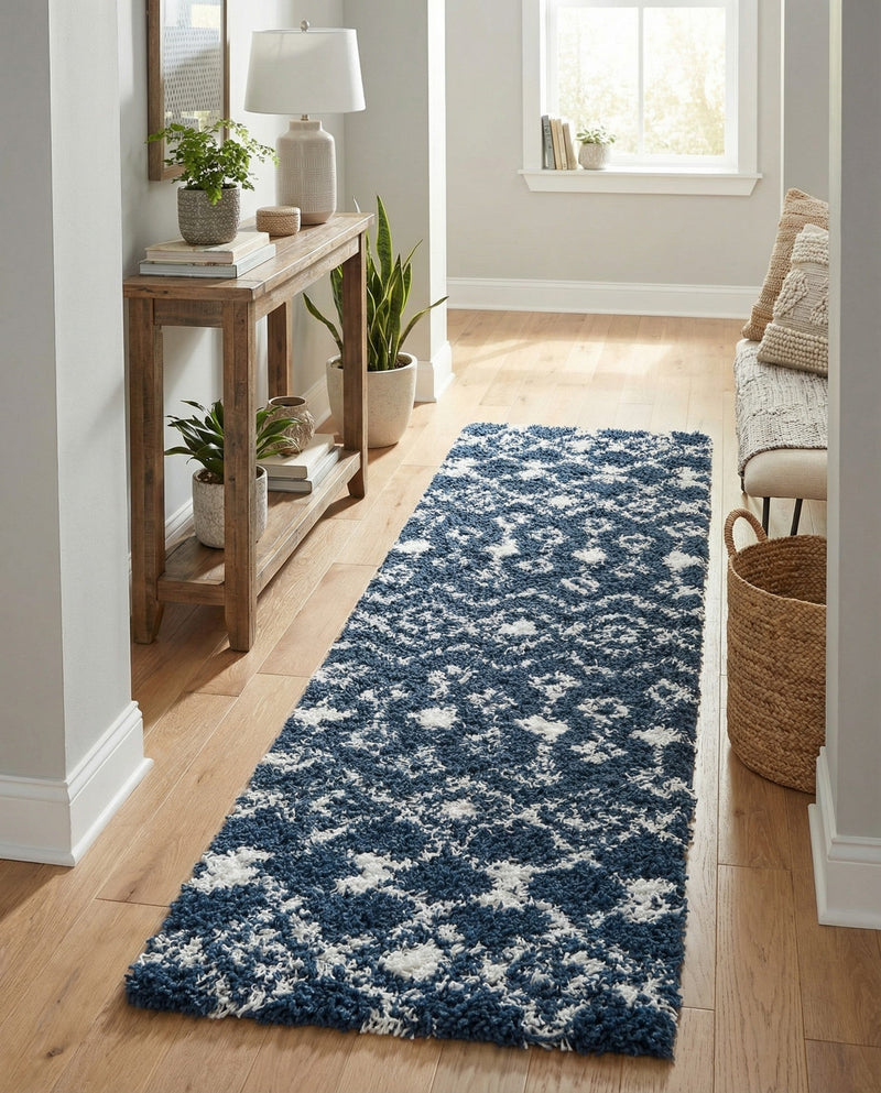 Berber Lattice Shag Collection Area Rug - Atlas (Navy Blue) Runner Navy Blue  lifestyle 42