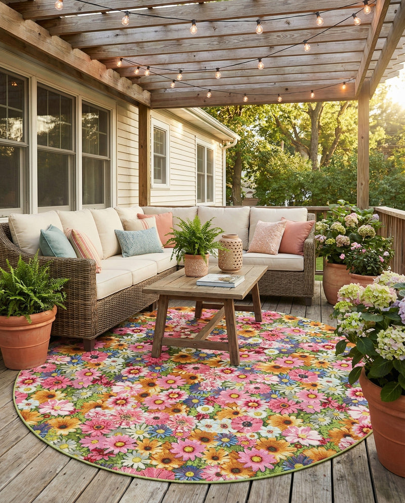 Seaside Blooms Collection Area Rug -  Marseilles Round Multi  lifestyle 40