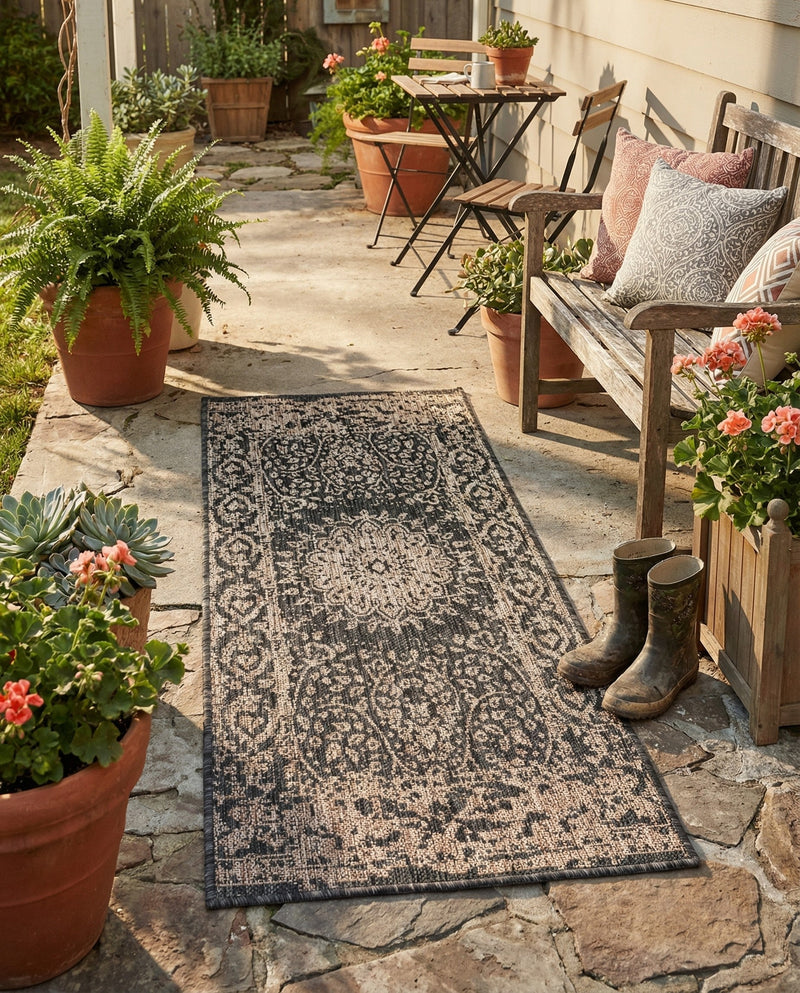 Patio Heritage Collection Area Rug -  Lafayette (Black) Runner Black  lifestyle 74