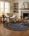 Samarkand Elegance Collection Area Rug -  Margilan (Blue) Round Blue  lifestyle 67