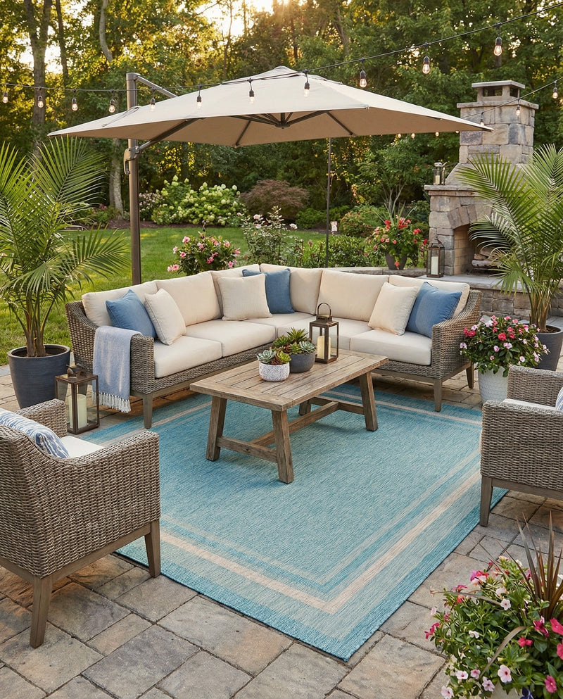 Terrace Fringe Collection Area Rug - Veranda (Aquamarine) Square Aquamarine  lifestyle 60