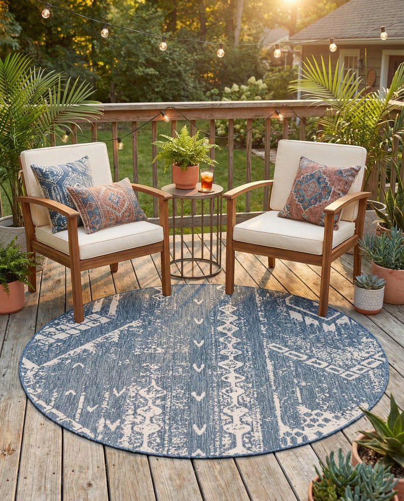 Desert Nomad Terrace Collection Area Rug - Sahara (Blue) Round Blue  lifestyle 24