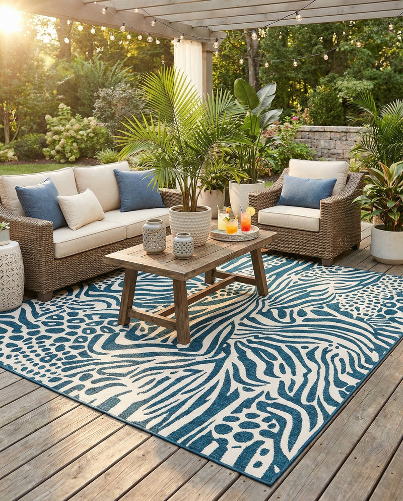 Savannah Escape Collection Area Rug -  Masai Square Navy Blue and Ivory  lifestyle 78
