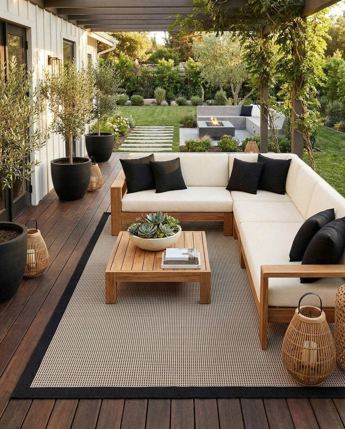 Terrace Fringe Collection Area Rug - Oceanside Rectangle Black  lifestyle 70