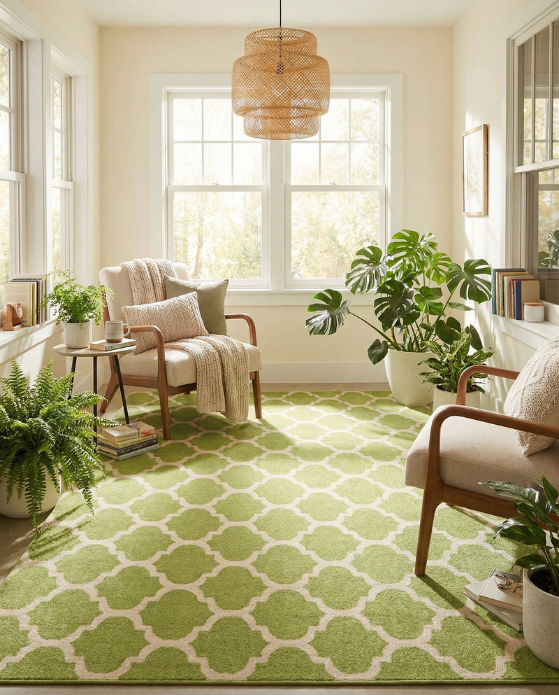 Lattice Gardens Collection Area Rug -  Bloomfield (Light Green) Rectangle Light Green  lifestyle 9