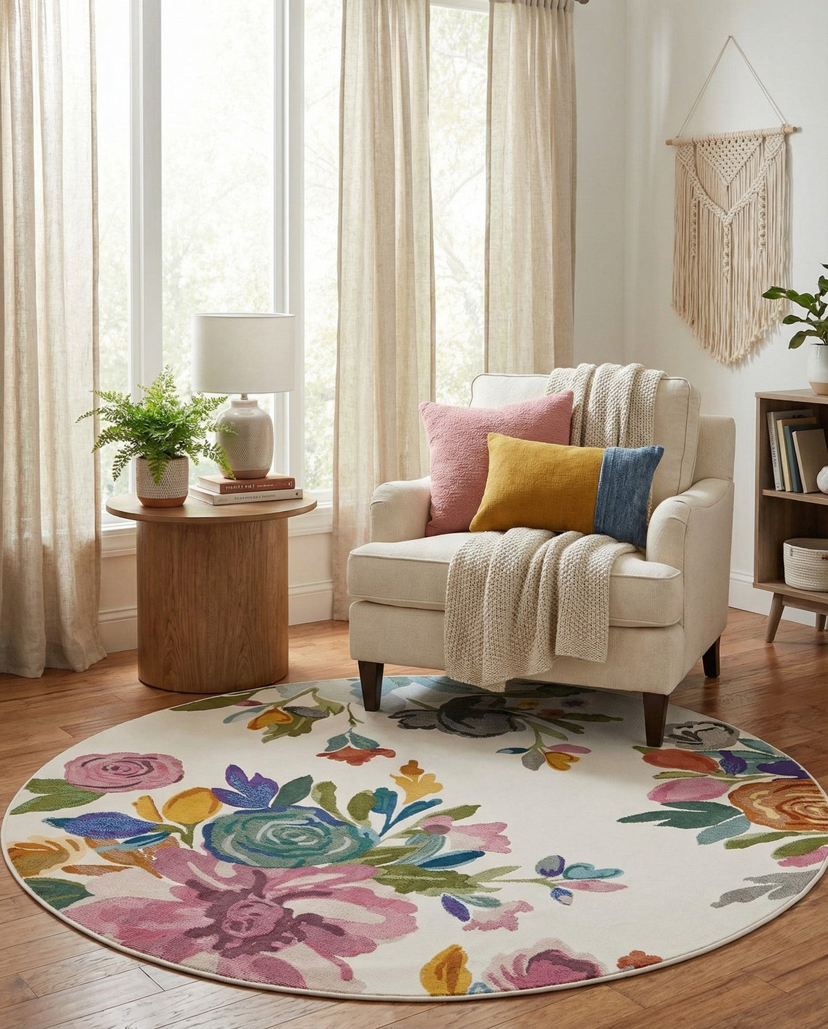 Meadow Breeze Collection Area Rug - Wildflower Round Ivory  lifestyle 80