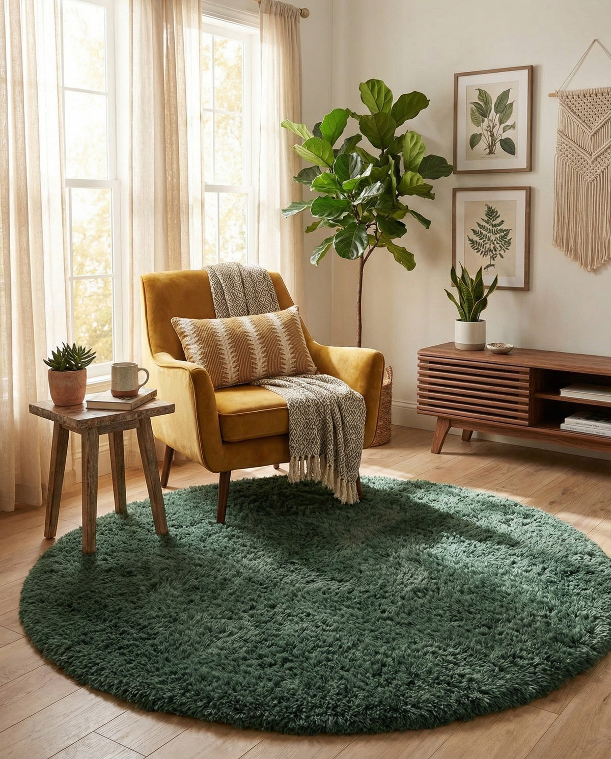 Eternal Plush Oasis Collection Area Rug -  Tranquility (Forest Green) Round Forest Green  lifestyle 37