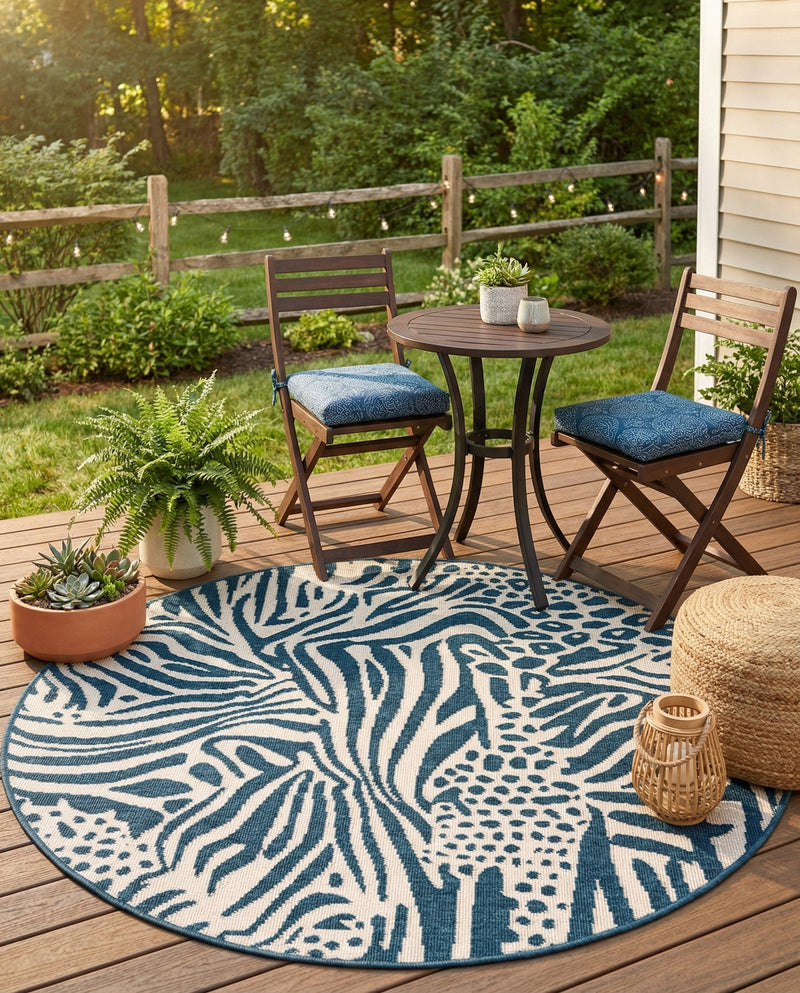 Savannah Escape Collection Area Rug -  Masai Round Navy Blue and Ivory  lifestyle 76