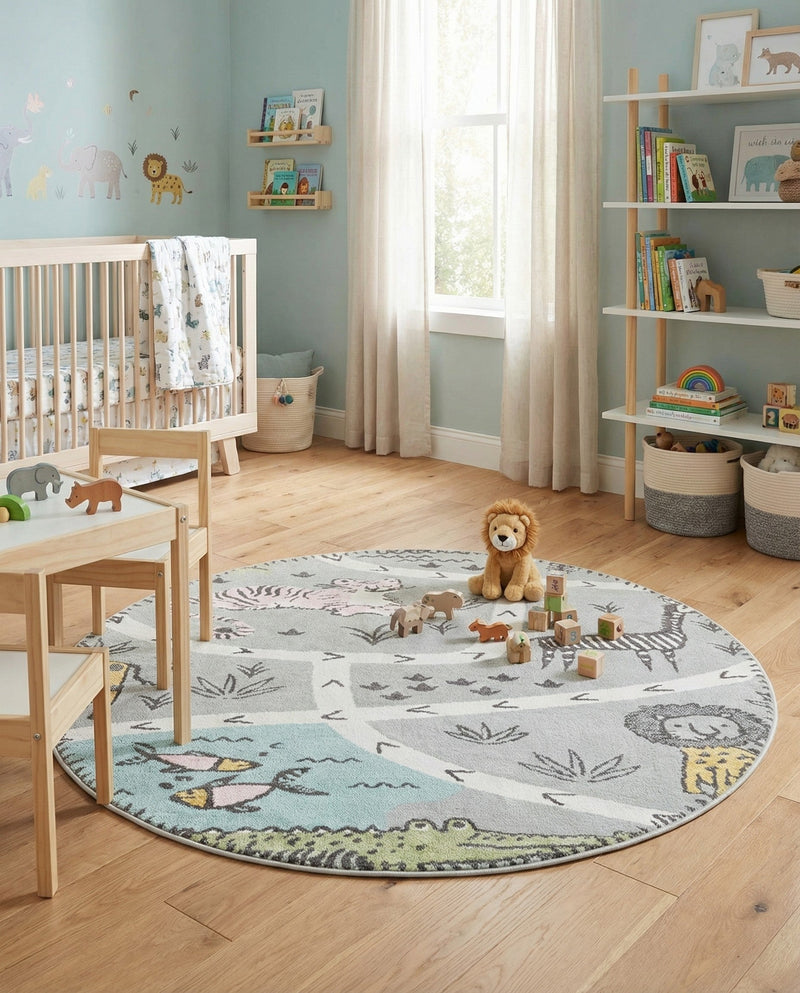 Wonder Tykes Collection Area Rug -  Enigma Round Gray  lifestyle 77