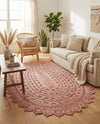 Woven Seaside Jute Collection Area Rug - Coastalhaven (Pink) Oval Pink  lifestyle 36