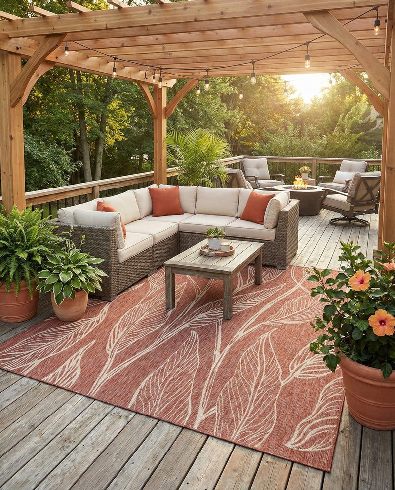 Seaside Blooms Collection Area Rug -  Evergreen (Rust Red) Square Rust Red  lifestyle 31