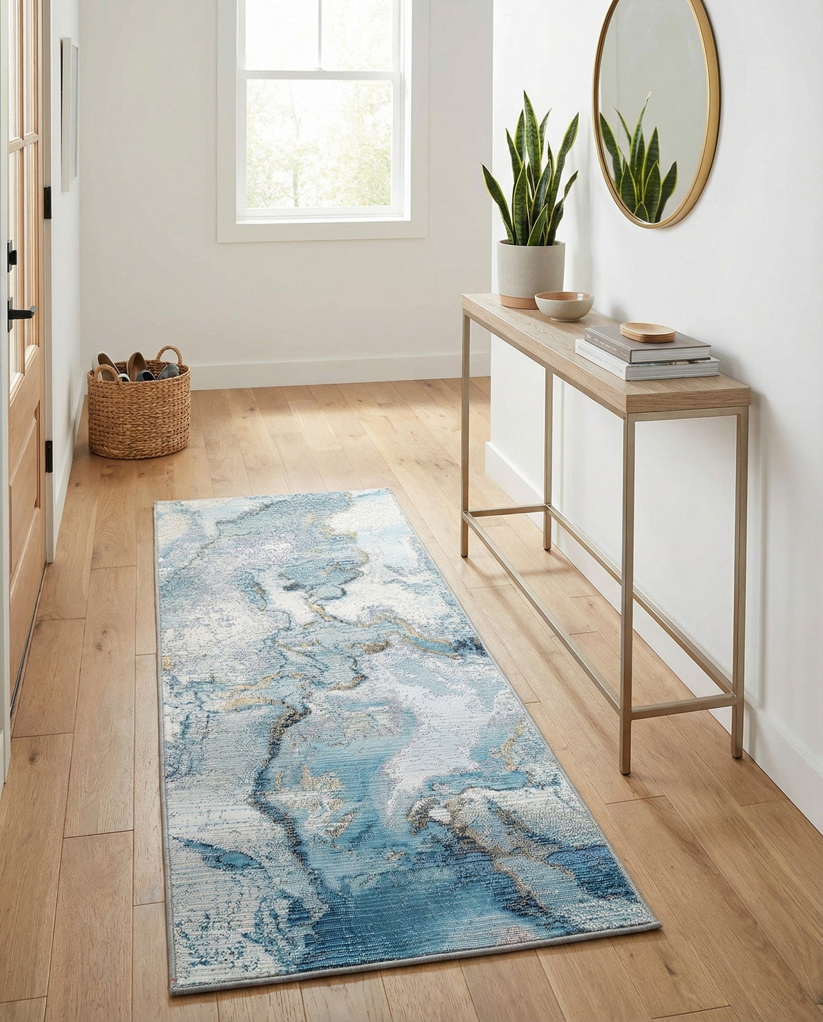 Urban Terrace Collection Area Rug -  Vertex Runner Blue and Ivory  lifestyle 84