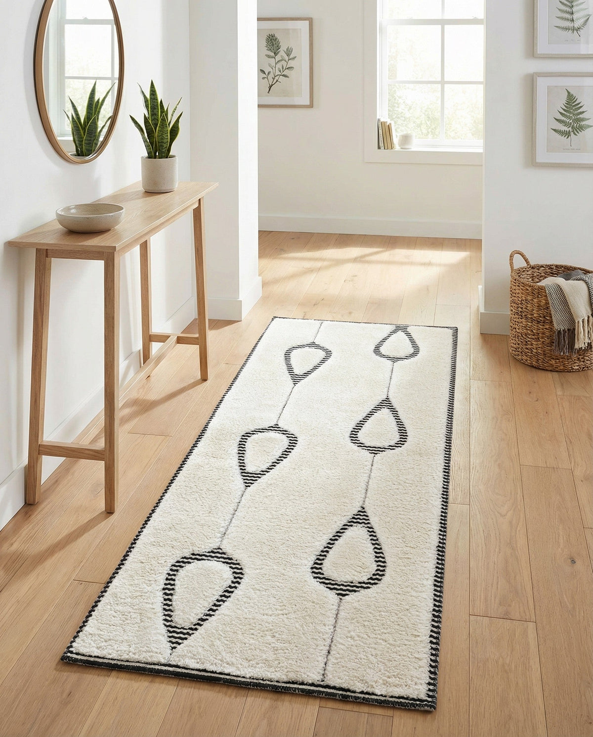 Monochrome Collection Area Rug -  Marble Runner Ivory White  lifestyle 110