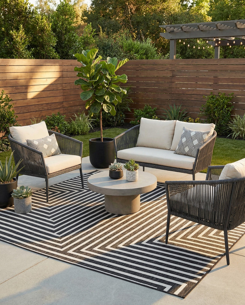 Urban Terrace Collection Area Rug -  Astoria (Black and White) Square Black and White  lifestyle 35
