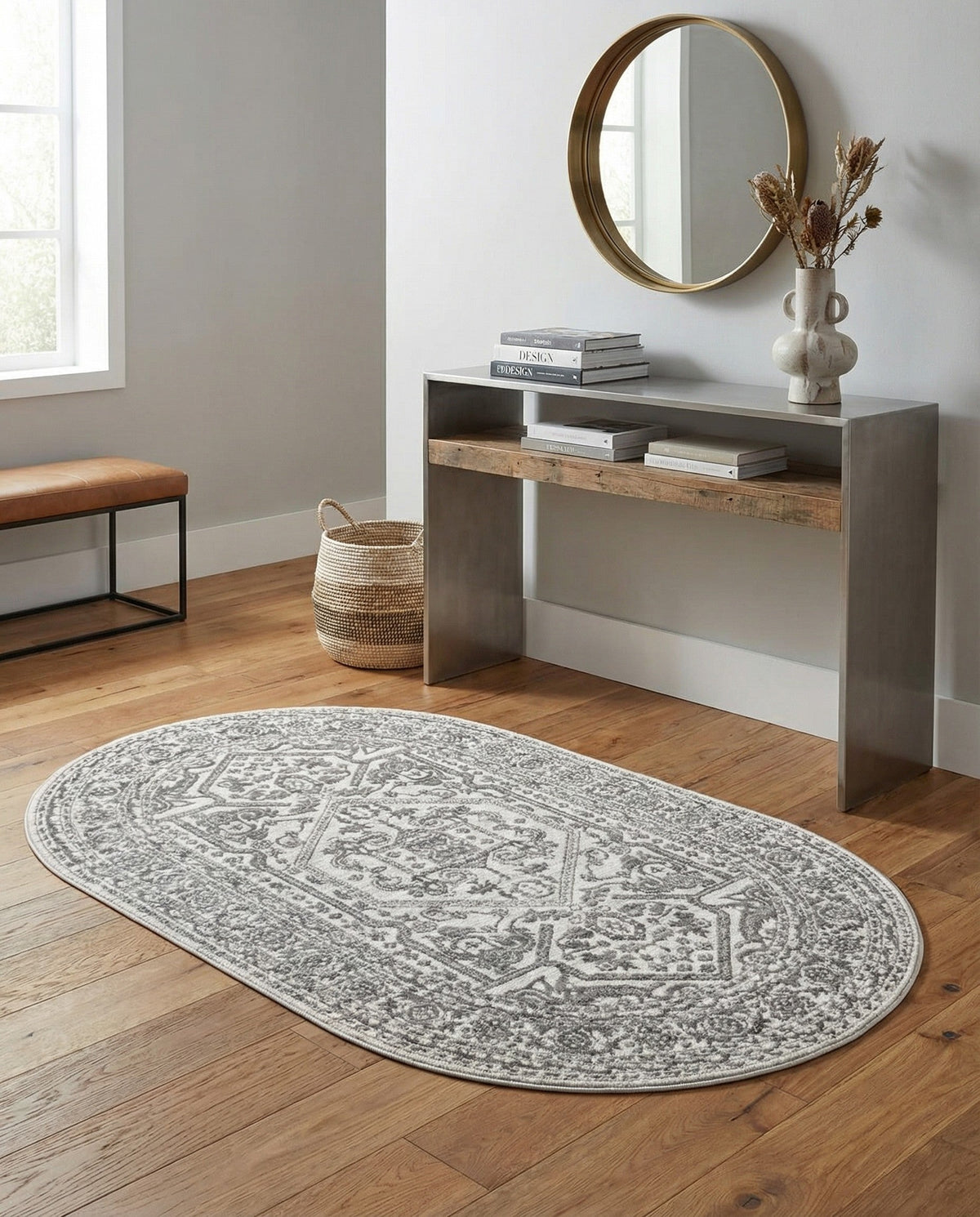 Charleston Elegance Collection Area Rug - Harborview Oval White  lifestyle 201