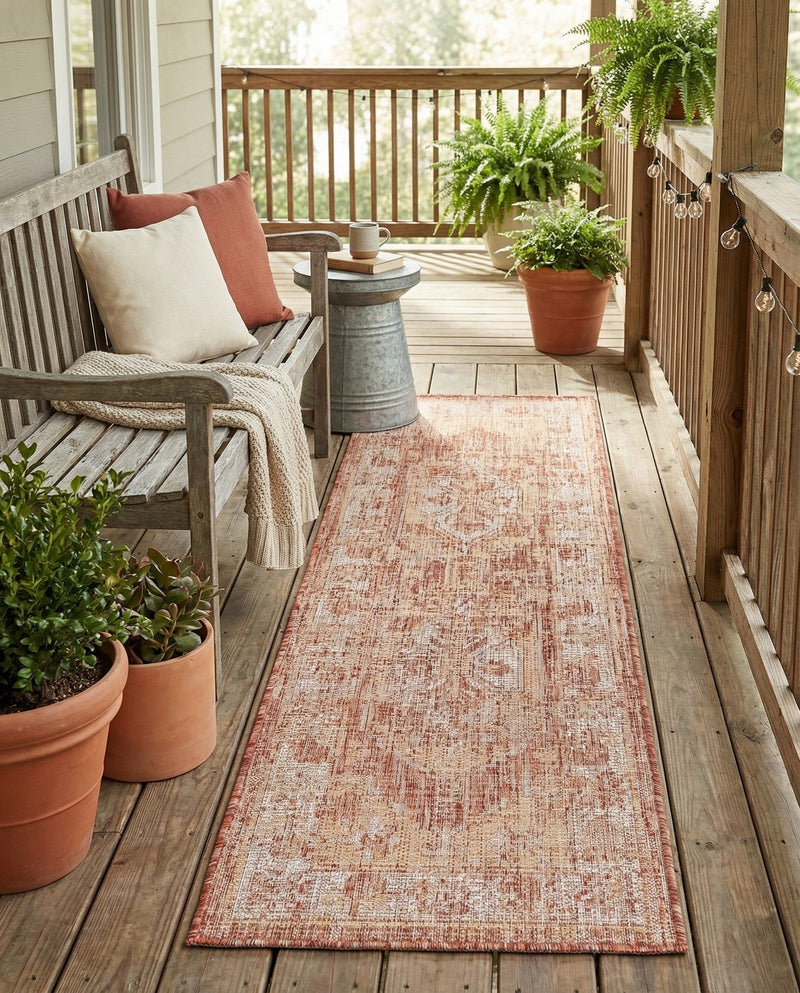 Patio Heritage Collection Area Rug -  Augusta (Rust Red) Runner Rust Red  lifestyle 41
