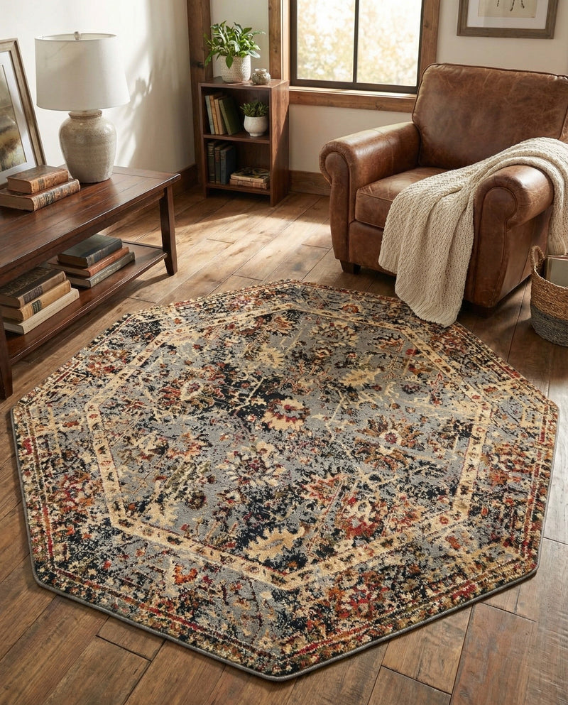 Neptune Elegance Collection Area Rug -  Galatea (Blue) Octagon Blue  lifestyle 74