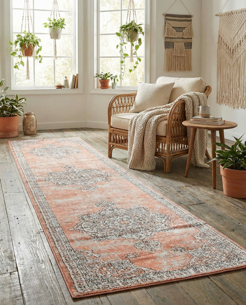 Mykonos Manor Collection Area Rug -  Tinos (Salmon Pink) Runner Salmon Pink  lifestyle 66