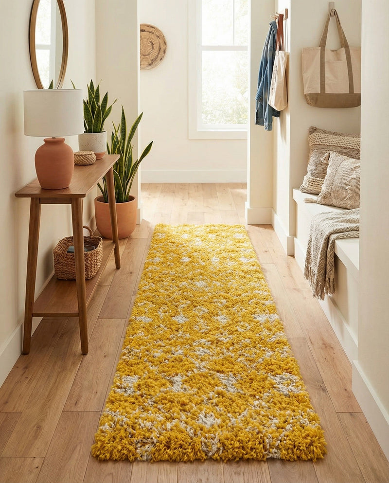 Berber Lattice Shag Collection Area Rug - Atlas (Yellow) Runner Yellow  lifestyle 31