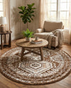 Savannah Elegance Collection Area Rug -  Tybee (Brown) Round Brown  lifestyle 43