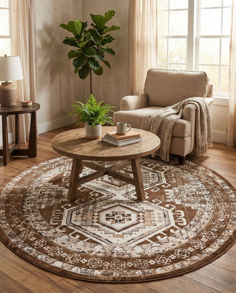Savannah Elegance Collection Area Rug -  Tybee (Brown) Round Brown  lifestyle 43
