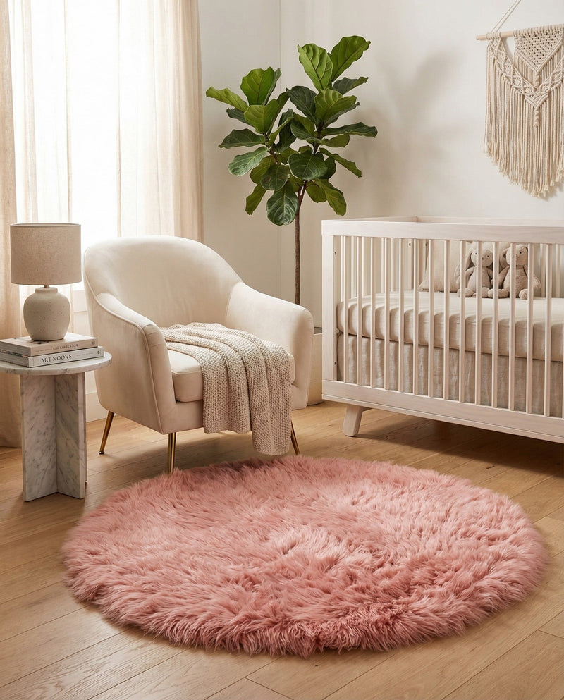 Lambskin Haven Collection Area Rug - Fleeceville Round Pink  lifestyle 25