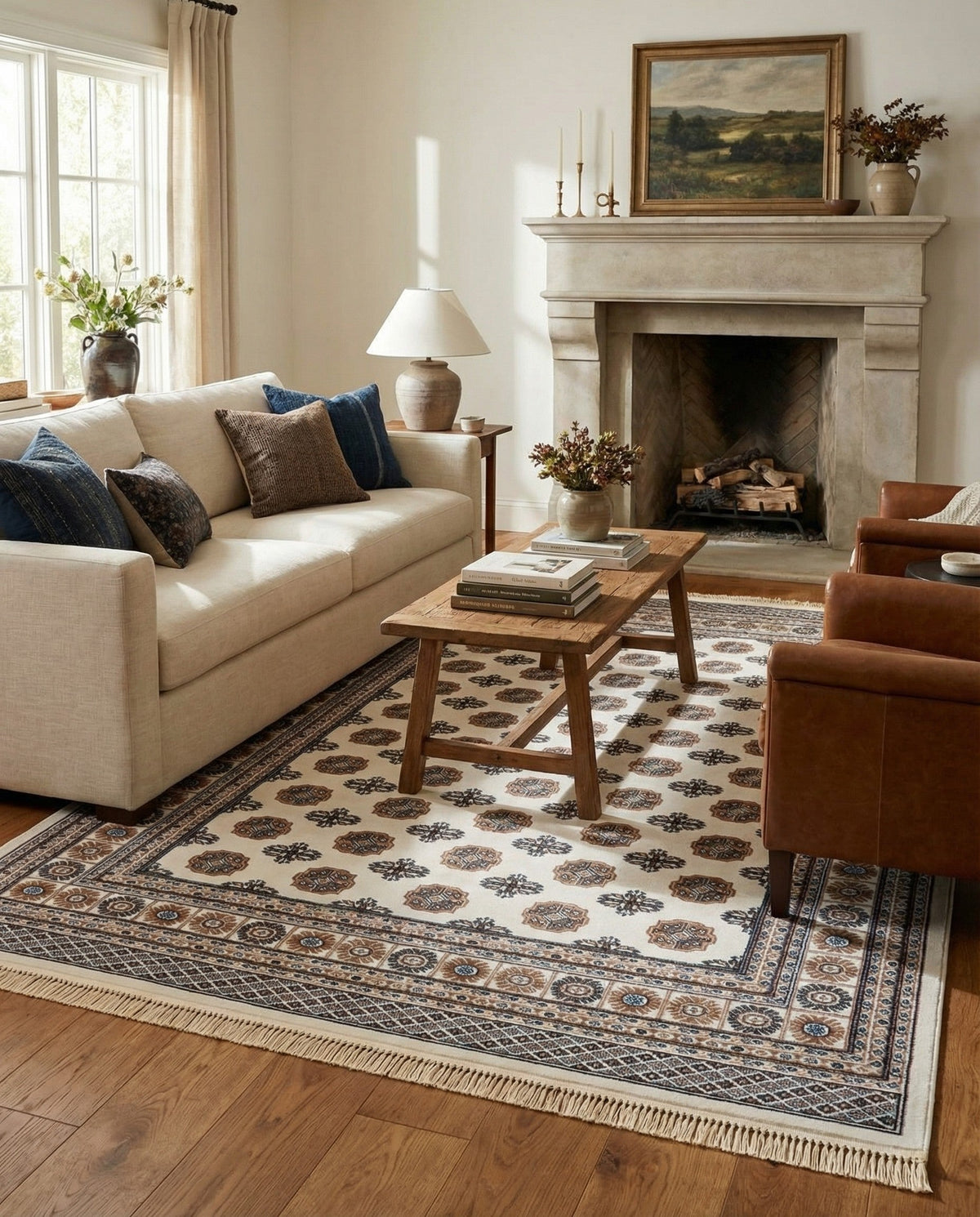 Samarkand Elegance Collection Area Rug -  Margilan (Ivory) Rectangle Ivory  lifestyle 29