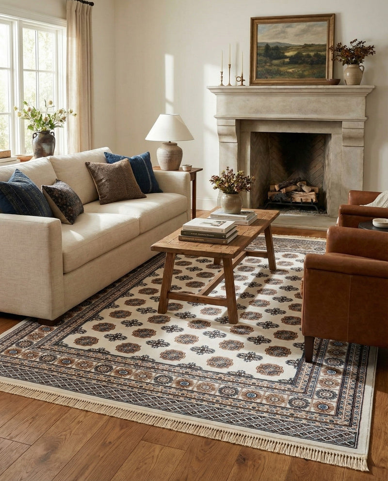 Samarkand Elegance Collection Area Rug -  Margilan (Ivory) Rectangle Ivory  lifestyle 29