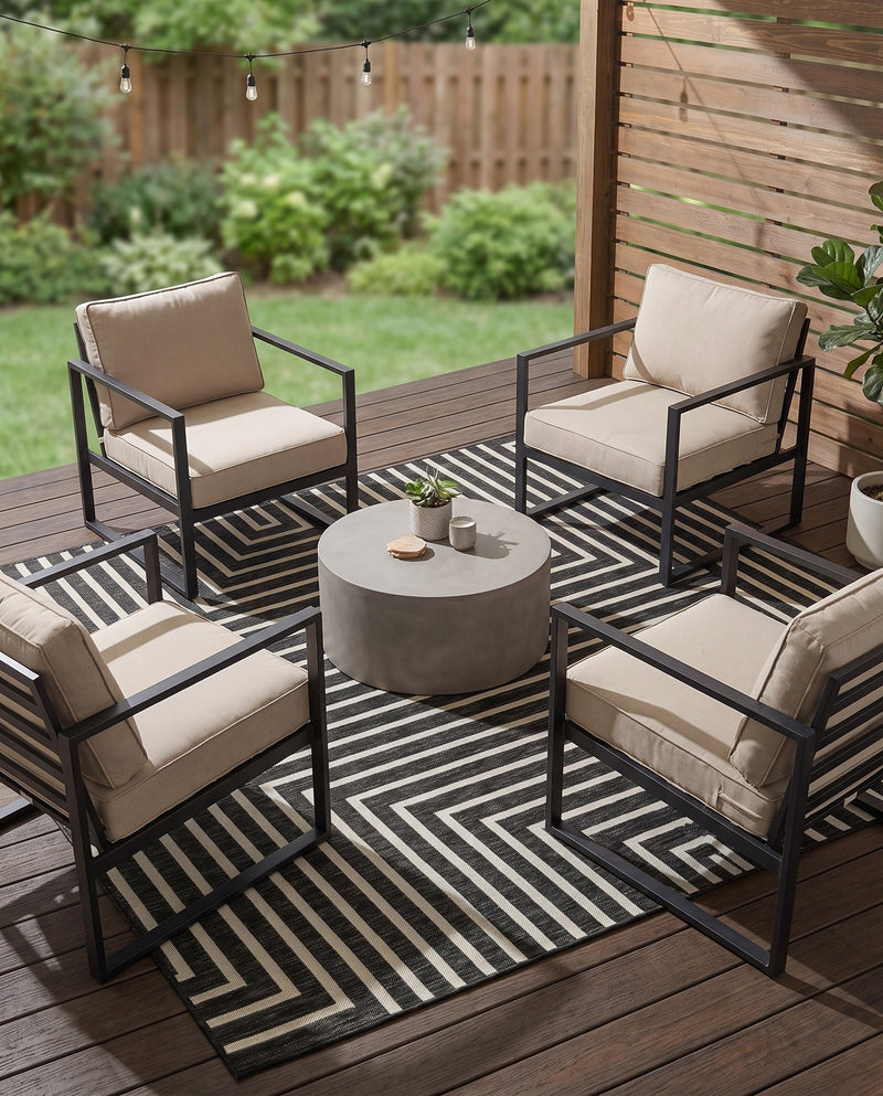 Urban Terrace Collection Area Rug -  Astoria (Black and White) Square Black and White  lifestyle 77