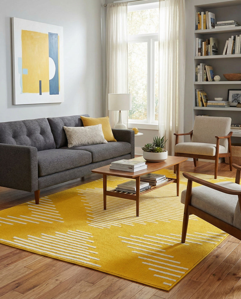 Seychelles Stripes Collection Area Rug - Mahe (Yellow) Rectangle Yellow  lifestyle 15