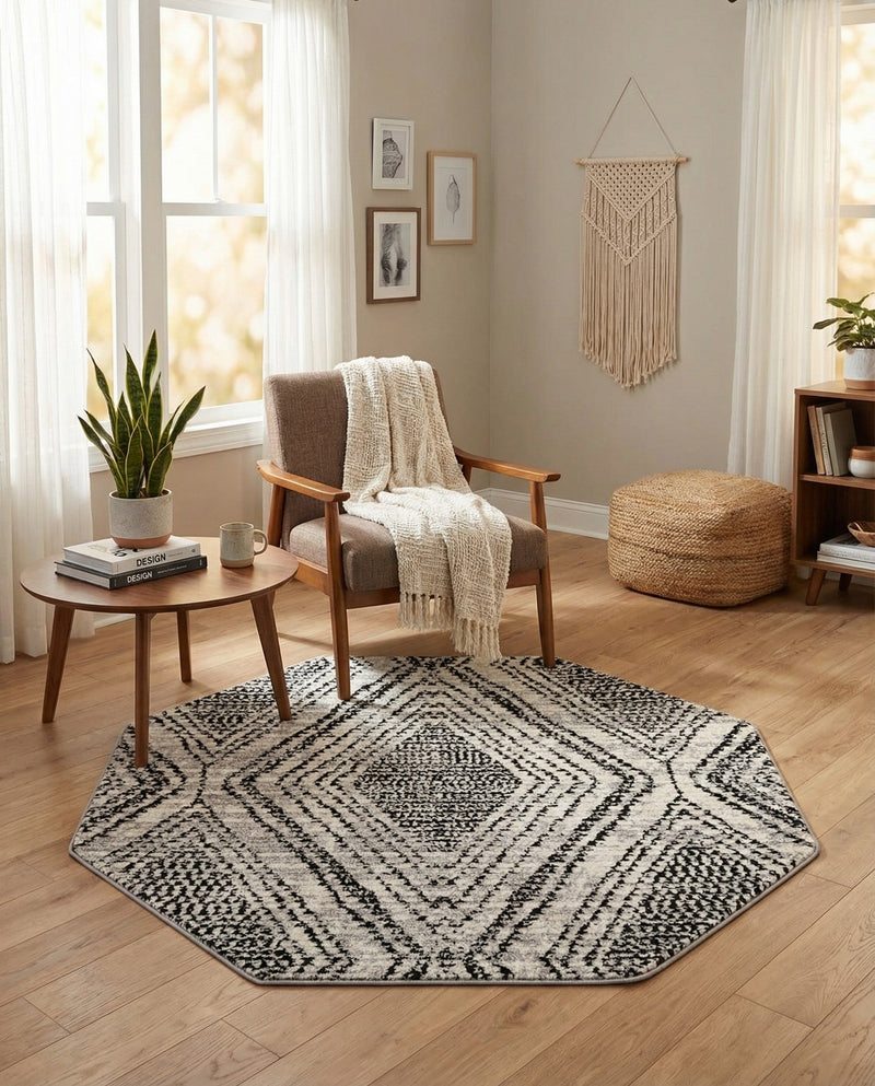 Marrakech Mosaic Collection Area Rug -  Medina Octagon Black and White  lifestyle 65