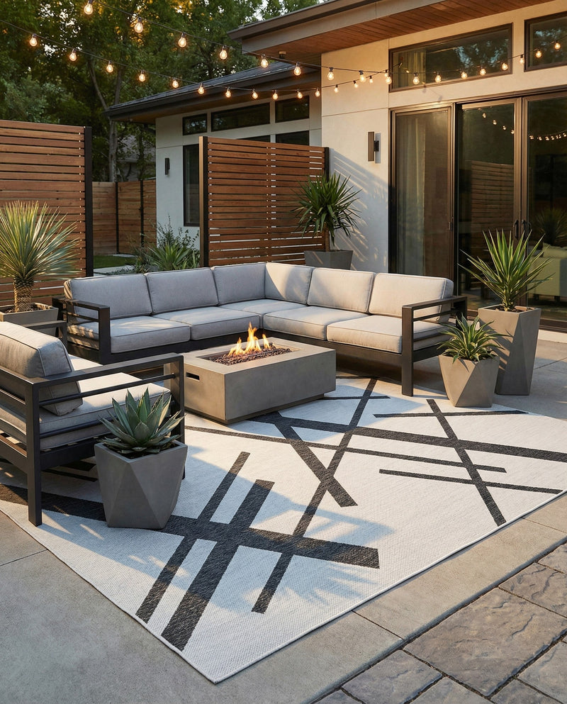 Urban Terrace Collection Area Rug -  Bowery Rectangle Black and White  lifestyle 10